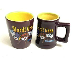 New Orleans Mardi Gras Ceramic Shot Glass Miniature Mug Toothpick Holder Set